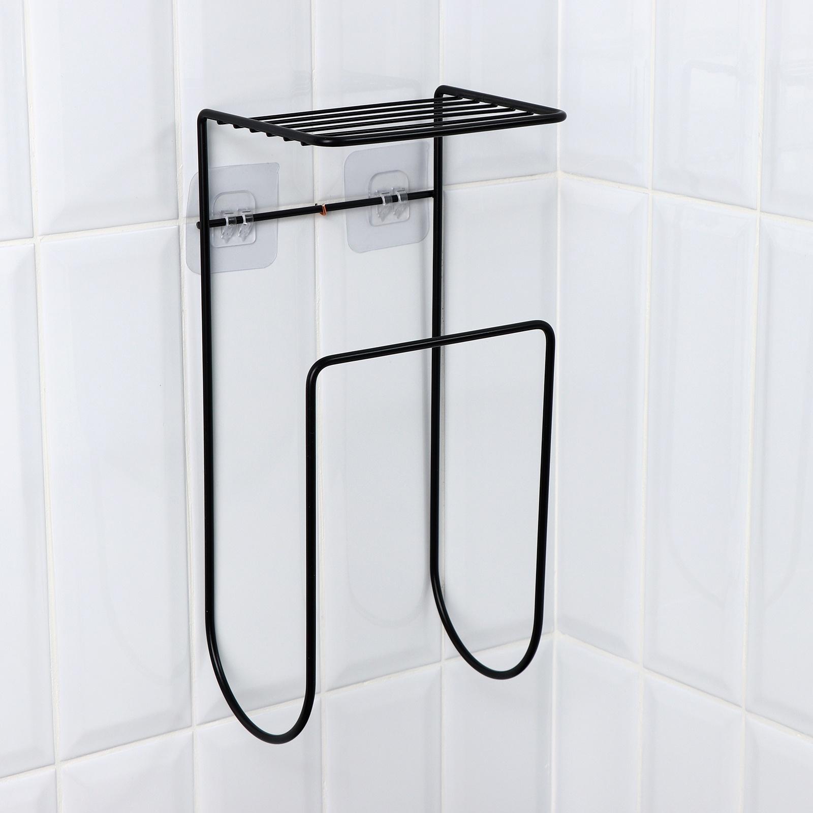 Держатель для полотенец с полкой, 15,5×12,5×33,5 см, черный