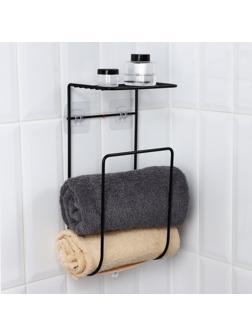 Держатель для полотенец с полкой, 15,5×12,5×33,5 см, черный