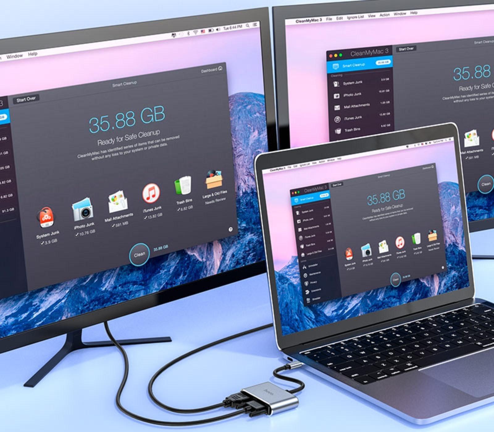 Адаптер Hoco HB30, HDMI/VGA/USB3.0/PD 15 см, серый