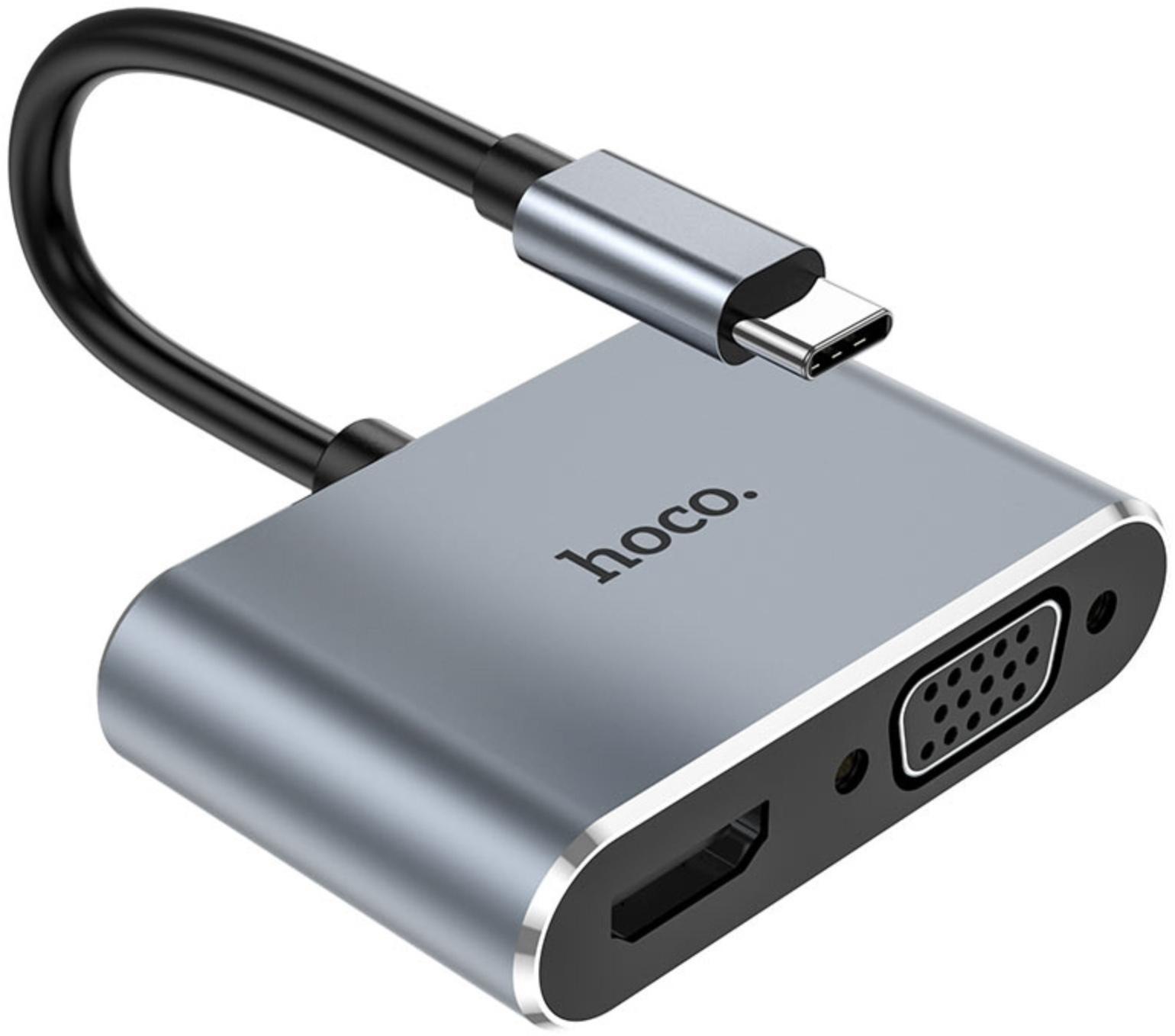 Адаптер Hoco HB30, HDMI/VGA/USB3.0/PD 15 см, серый