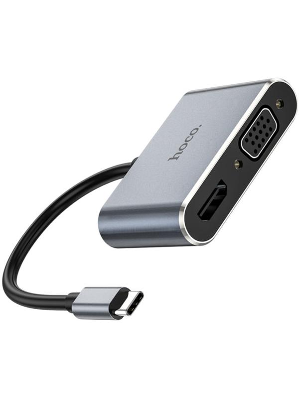 Адаптер Hoco HB30, HDMI/VGA/USB3.0/PD 15 см, серый