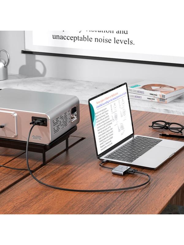 Адаптер Hoco HB30, HDMI/VGA/USB3.0/PD 15 см, серый