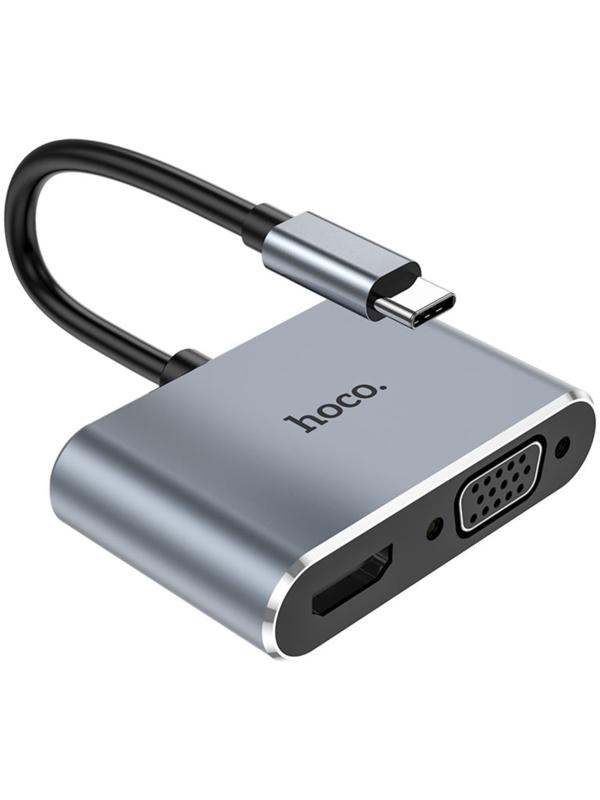 Адаптер Hoco HB30, HDMI/VGA/USB3.0/PD 15 см, серый