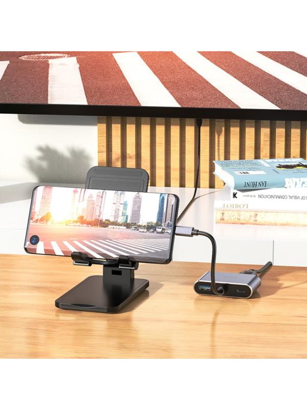 Адаптер Hoco HB30, HDMI/VGA/USB3.0/PD 15 см, серый