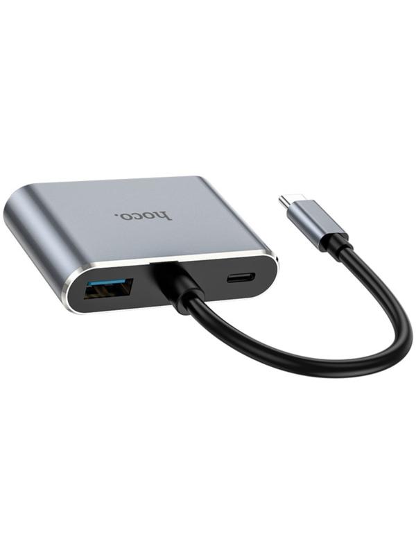 Адаптер Hoco HB30, HDMI/VGA/USB3.0/PD 15 см, серый
