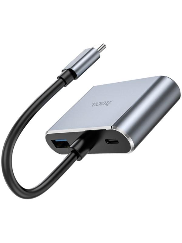 Адаптер Hoco HB30, HDMI/VGA/USB3.0/PD 15 см, серый