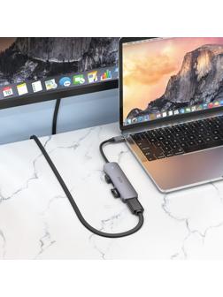 Адаптер Hoco HB28, HDMI/USB3.0/USB2.0/SD/TF/PD, 60 Вт, 3 А, 13.5 см, серый