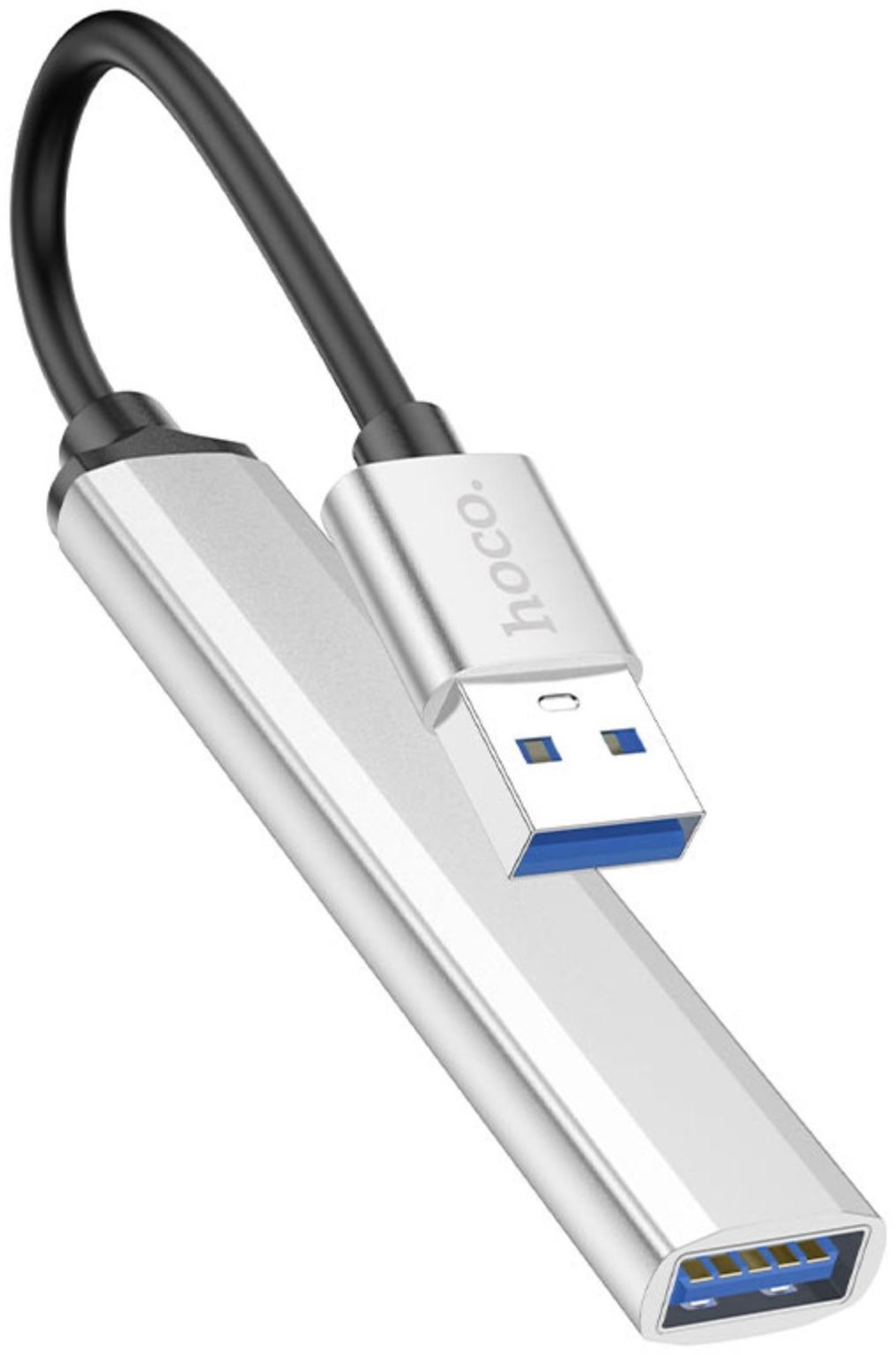 Адаптер Hoco HB26, 4 в 1, USB - USB3.0/USB2.0*3, длина кабеля 13 см, серебристый