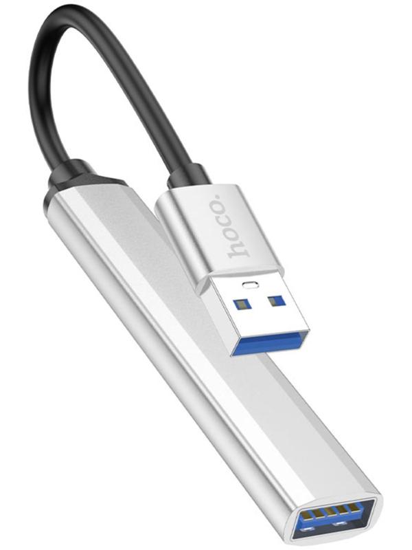 Адаптер Hoco HB26, 4 в 1, USB - USB3.0/USB2.0*3, длина кабеля 13 см, серебристый