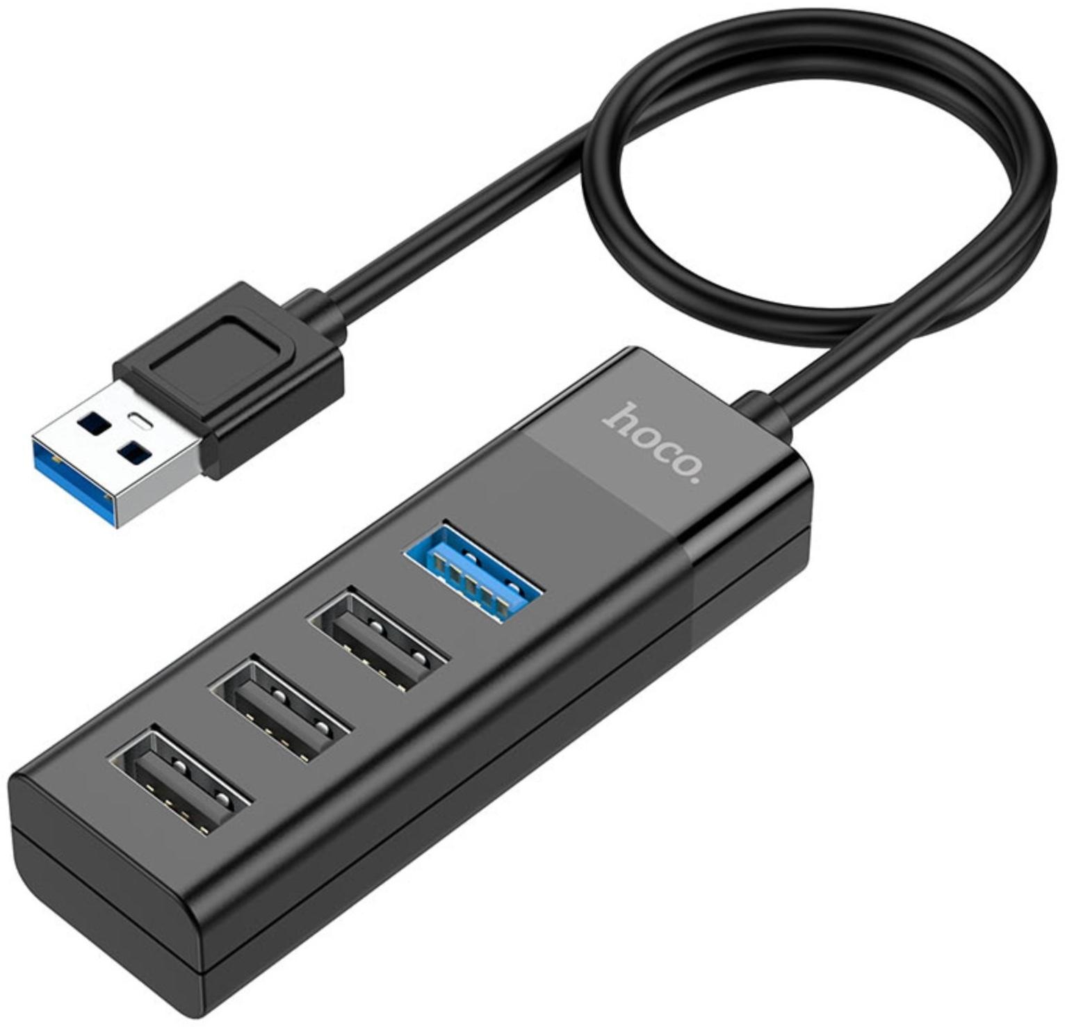Адаптер Hoco HB25, 4 в 1, USB to USB3.0/USB2.0*3, длина кабеля 30 см, чёрный