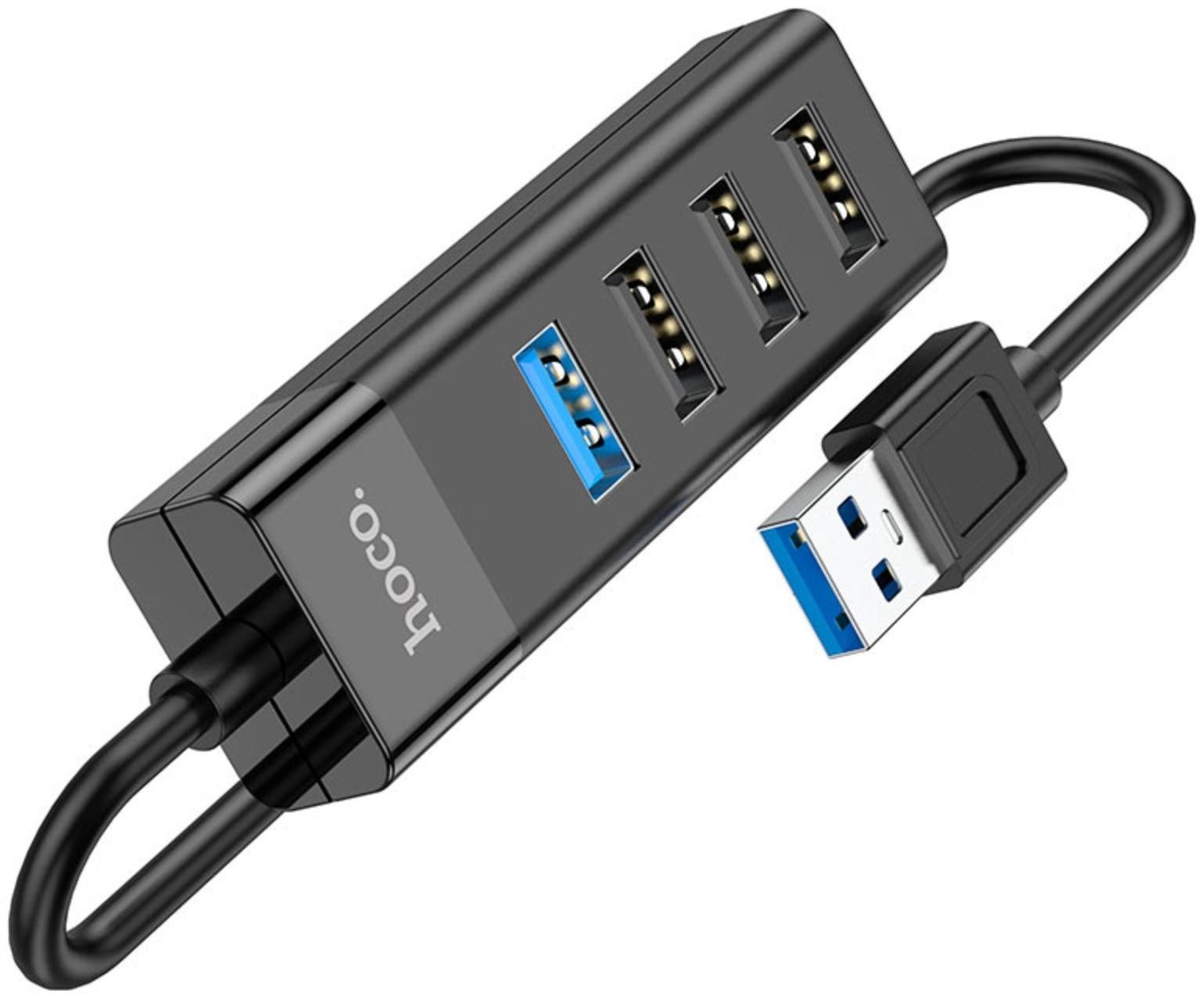 Адаптер Hoco HB25, 4 в 1, USB to USB3.0/USB2.0*3, длина кабеля 30 см, чёрный