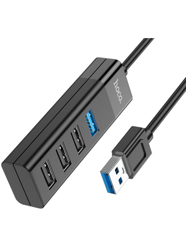 Адаптер Hoco HB25, 4 в 1, USB to USB3.0/USB2.0*3, длина кабеля 30 см, чёрный