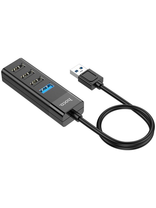 Адаптер Hoco HB25, 4 в 1, USB to USB3.0/USB2.0*3, длина кабеля 30 см, чёрный