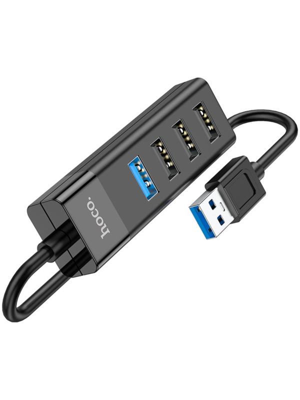 Адаптер Hoco HB25, 4 в 1, USB to USB3.0/USB2.0*3, длина кабеля 30 см, чёрный