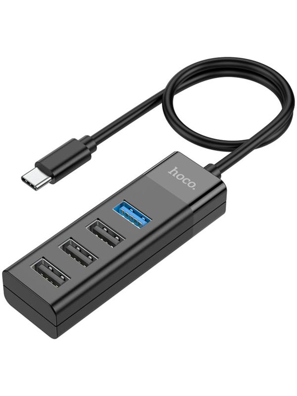 Адаптер Hoco HB25, 4 в 1, Type-C to USB3.0/USB2.0*3, длина кабеля 30 см, чёрный