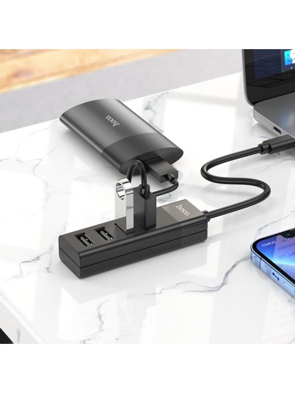 Адаптер Hoco HB25, 4 в 1, Type-C to USB3.0/USB2.0*3, длина кабеля 30 см, чёрный