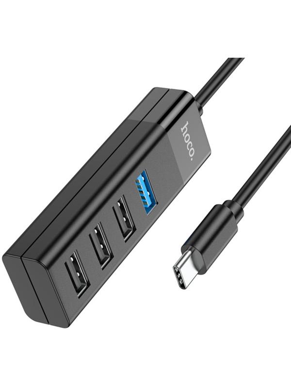 Адаптер Hoco HB25, 4 в 1, Type-C to USB3.0/USB2.0*3, длина кабеля 30 см, чёрный