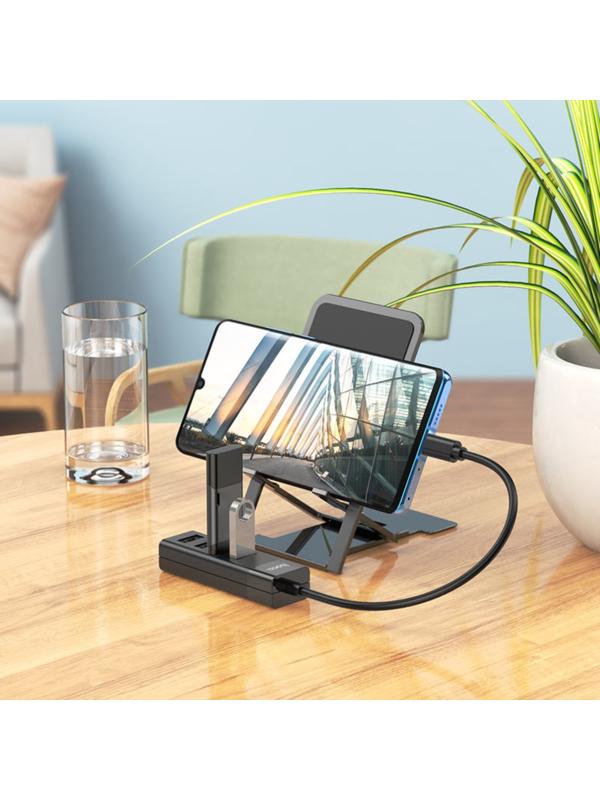 Адаптер Hoco HB25, 4 в 1, Type-C to USB3.0/USB2.0*3, длина кабеля 30 см, чёрный