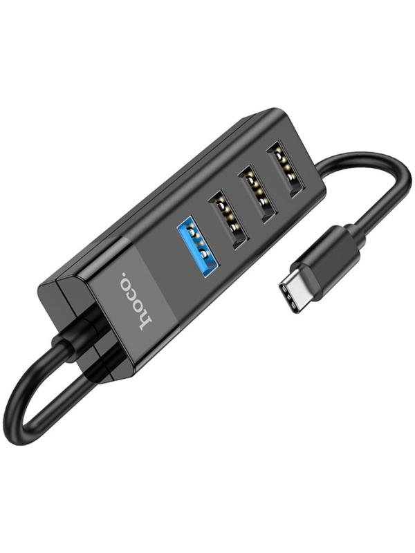 Адаптер Hoco HB25, 4 в 1, Type-C to USB3.0/USB2.0*3, длина кабеля 30 см, чёрный
