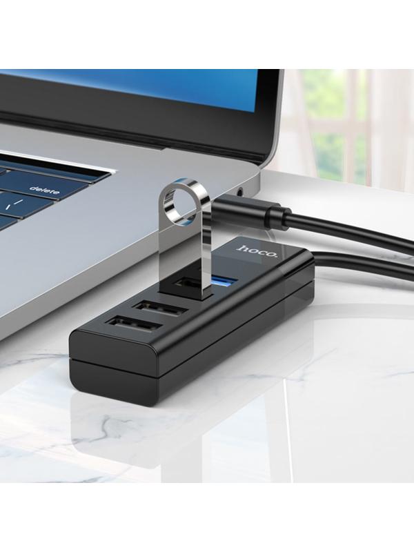 Адаптер Hoco HB25, 4 в 1, Type-C to USB3.0/USB2.0*3, длина кабеля 30 см, чёрный