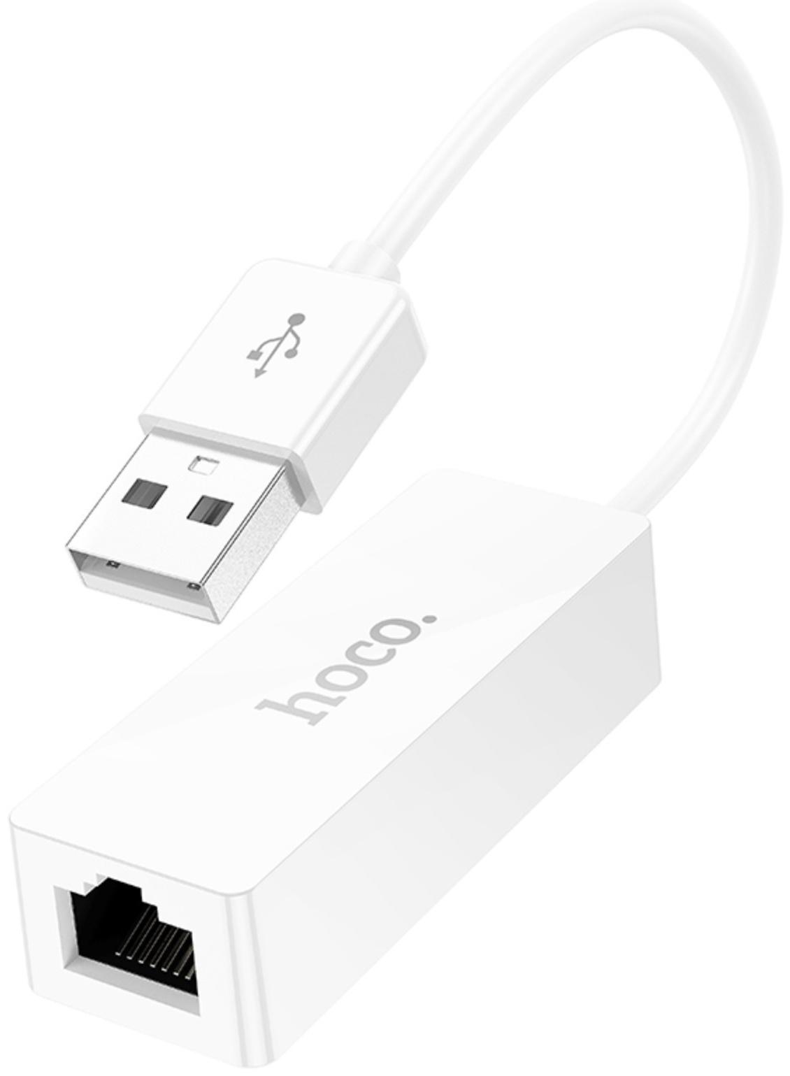 Адаптер Hoco UA22, USB-A - ethernet (100 Мб), 15 см, белый
