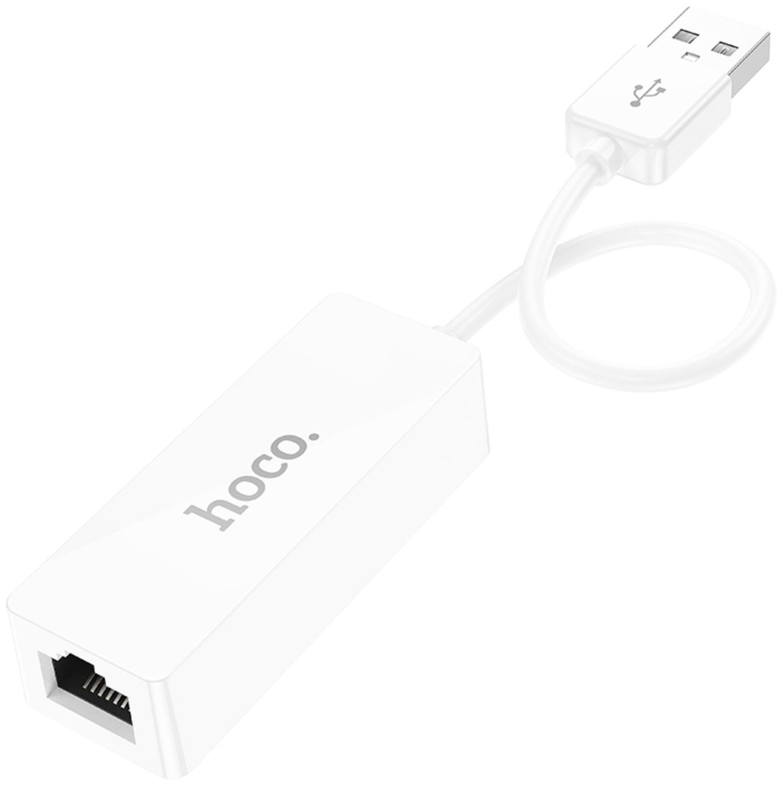 Адаптер Hoco UA22, USB-A - ethernet (100 Мб), 15 см, белый