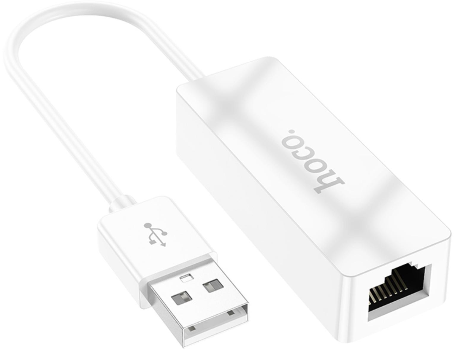 Адаптер Hoco UA22, USB-A - ethernet (100 Мб), 15 см, белый