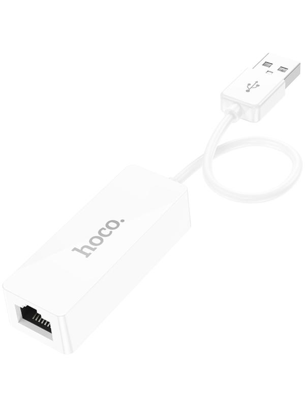 Адаптер Hoco UA22, USB-A - ethernet (100 Мб), 15 см, белый