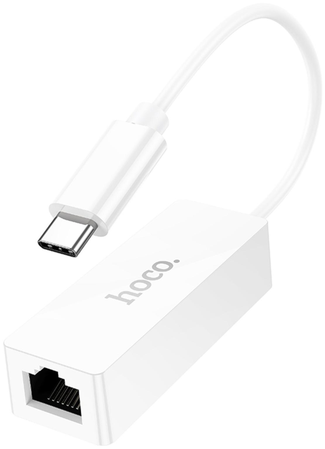 Адаптер Hoco UA22, Type-C - ethernet (100 Мб), 15 см, белый