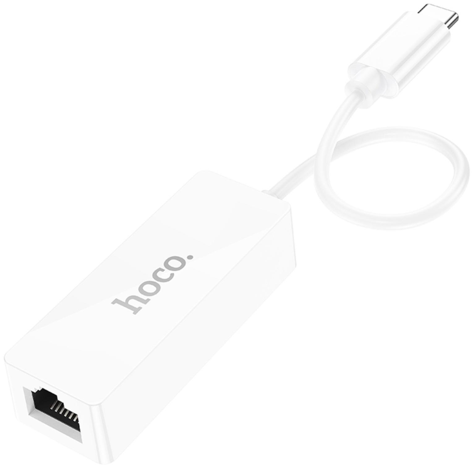Адаптер Hoco UA22, Type-C - ethernet (100 Мб), 15 см, белый