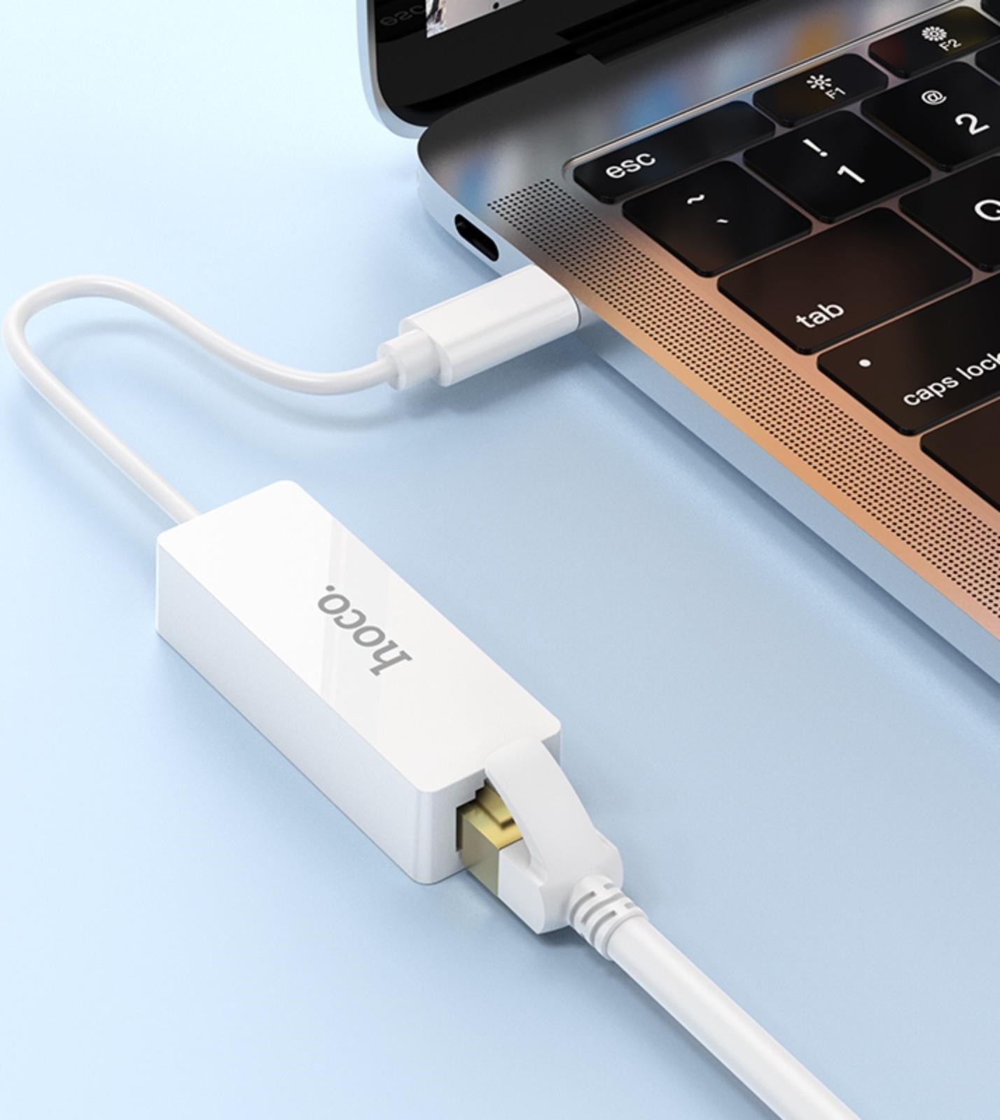 Адаптер Hoco UA22, Type-C - ethernet (100 Мб), 15 см, белый
