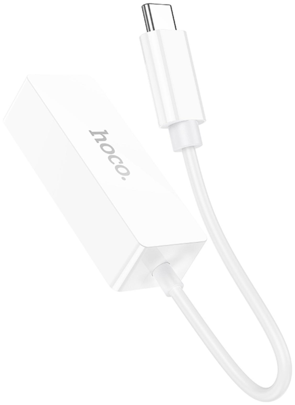Адаптер Hoco UA22, Type-C - ethernet (100 Мб), 15 см, белый