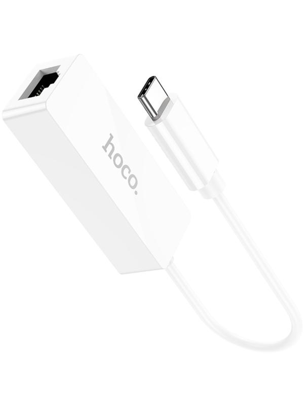 Адаптер Hoco UA22, Type-C - ethernet (100 Мб), 15 см, белый
