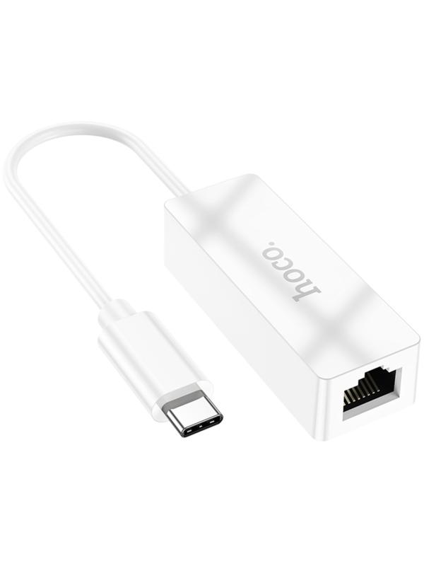 Адаптер Hoco UA22, Type-C - ethernet (100 Мб), 15 см, белый