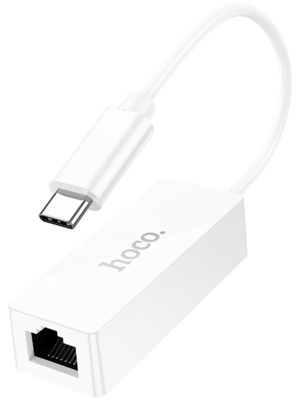 Адаптер Hoco UA22, Type-C - ethernet (100 Мб), 15 см, белый