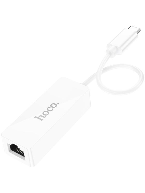 Адаптер Hoco UA22, Type-C - ethernet (100 Мб), 15 см, белый