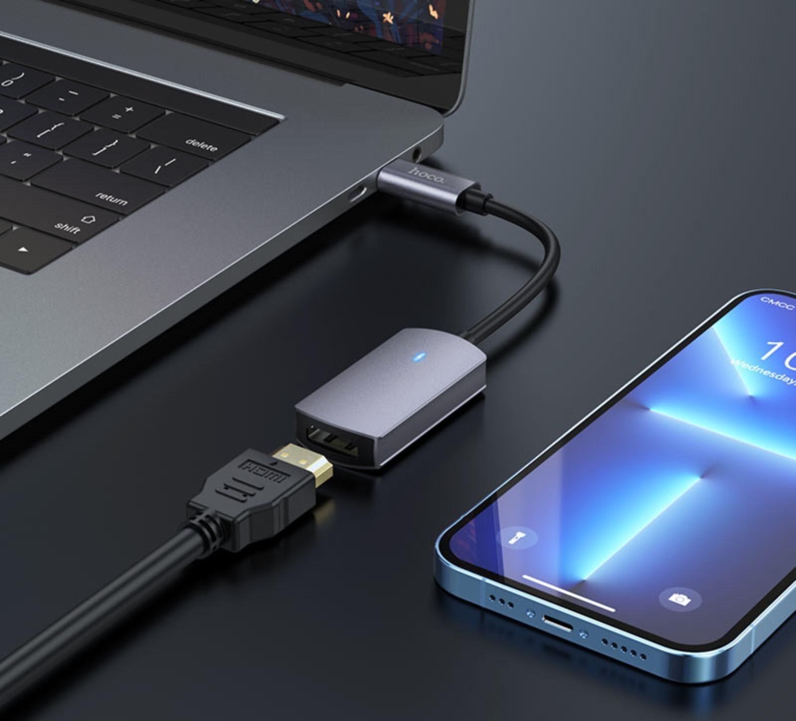 Адаптер Hoco UA20, Type-C - HDMI, 11,5 см, серый