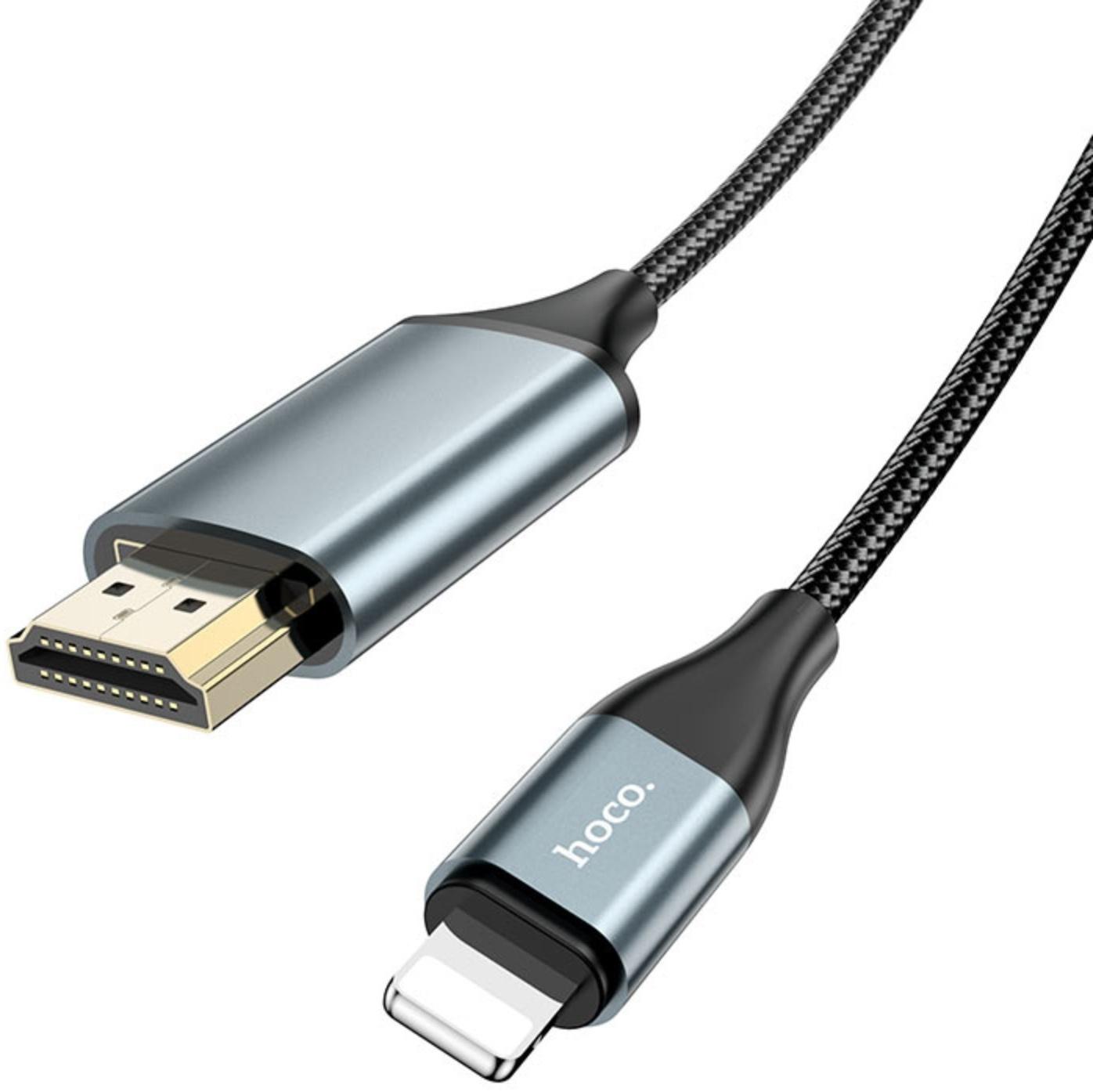 Адаптер Hoco UA15, Lightning - HDMI, 2 м, алюминиевый сплав + плетеный провод, серый