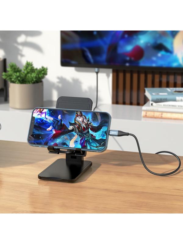 Адаптер Hoco UA15, Lightning - HDMI, 2 м, алюминиевый сплав + плетеный провод, серый