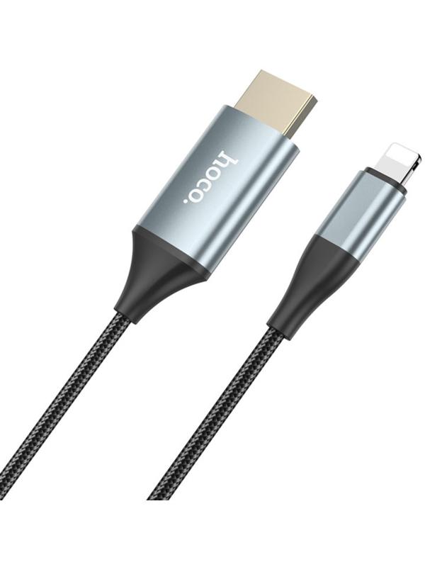 Адаптер Hoco UA15, Lightning - HDMI, 2 м, алюминиевый сплав + плетеный провод, серый