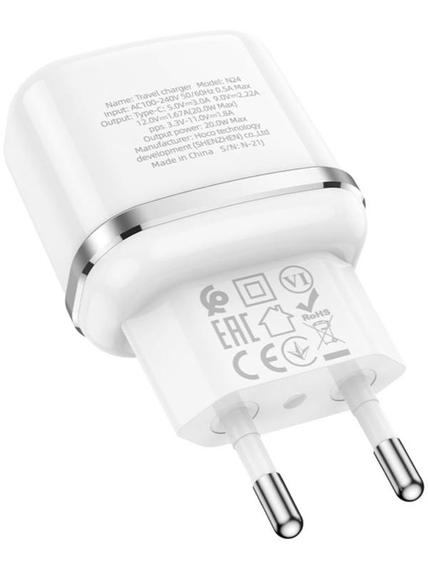 Сетевое зарядное устройство Hoco N24, 1 Type-C, 20 Вт, PD + QC, белое