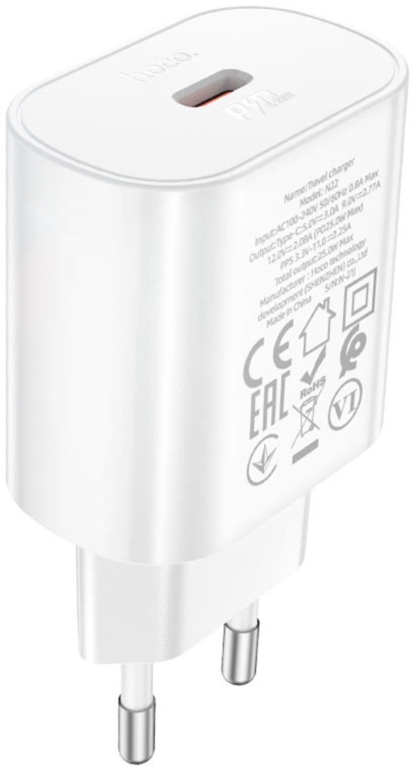 Сетевое зарядное устройство Hoco N22, 1 Type-C, 25 Вт, PD + QC, белое