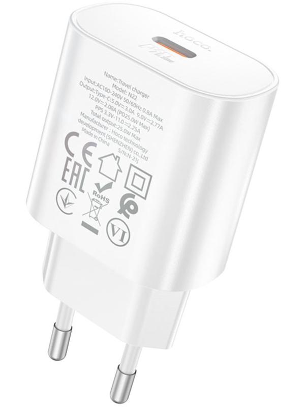 Сетевое зарядное устройство Hoco N22, 1 Type-C, 25 Вт, PD + QC, белое