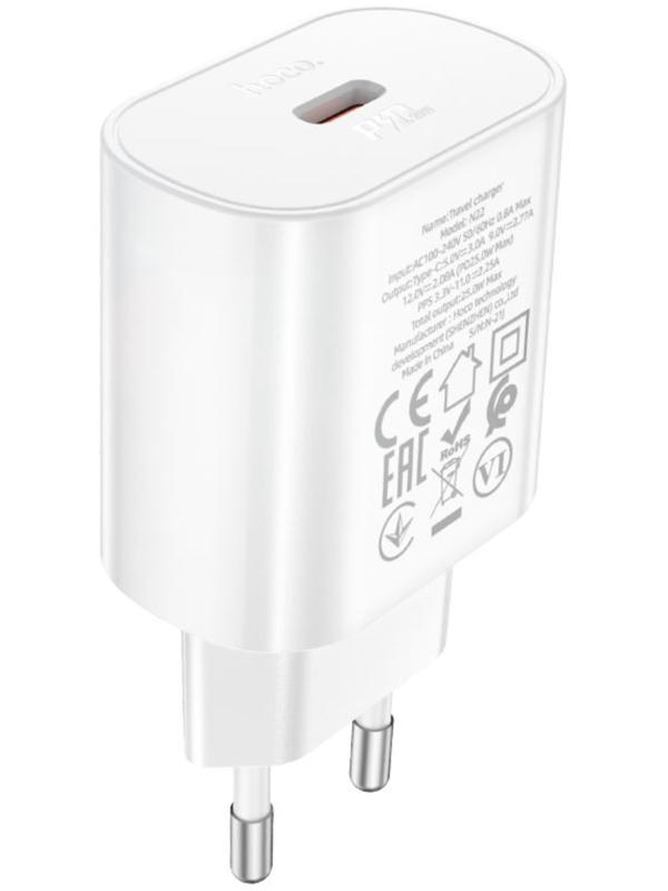 Сетевое зарядное устройство Hoco N22, 1 Type-C, 25 Вт, PD + QC, белое