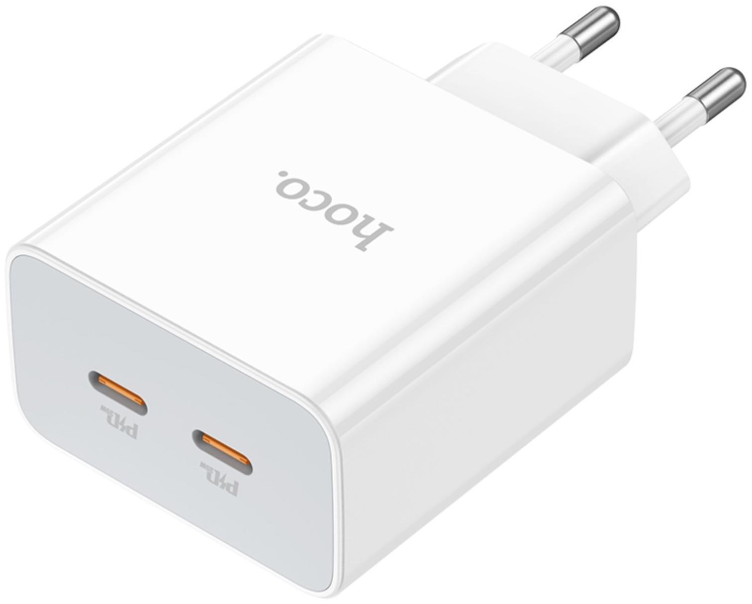Сетевое зарядное устройство Hoco C108A, 2 Type-C, 35 Вт, PD + QC, белое