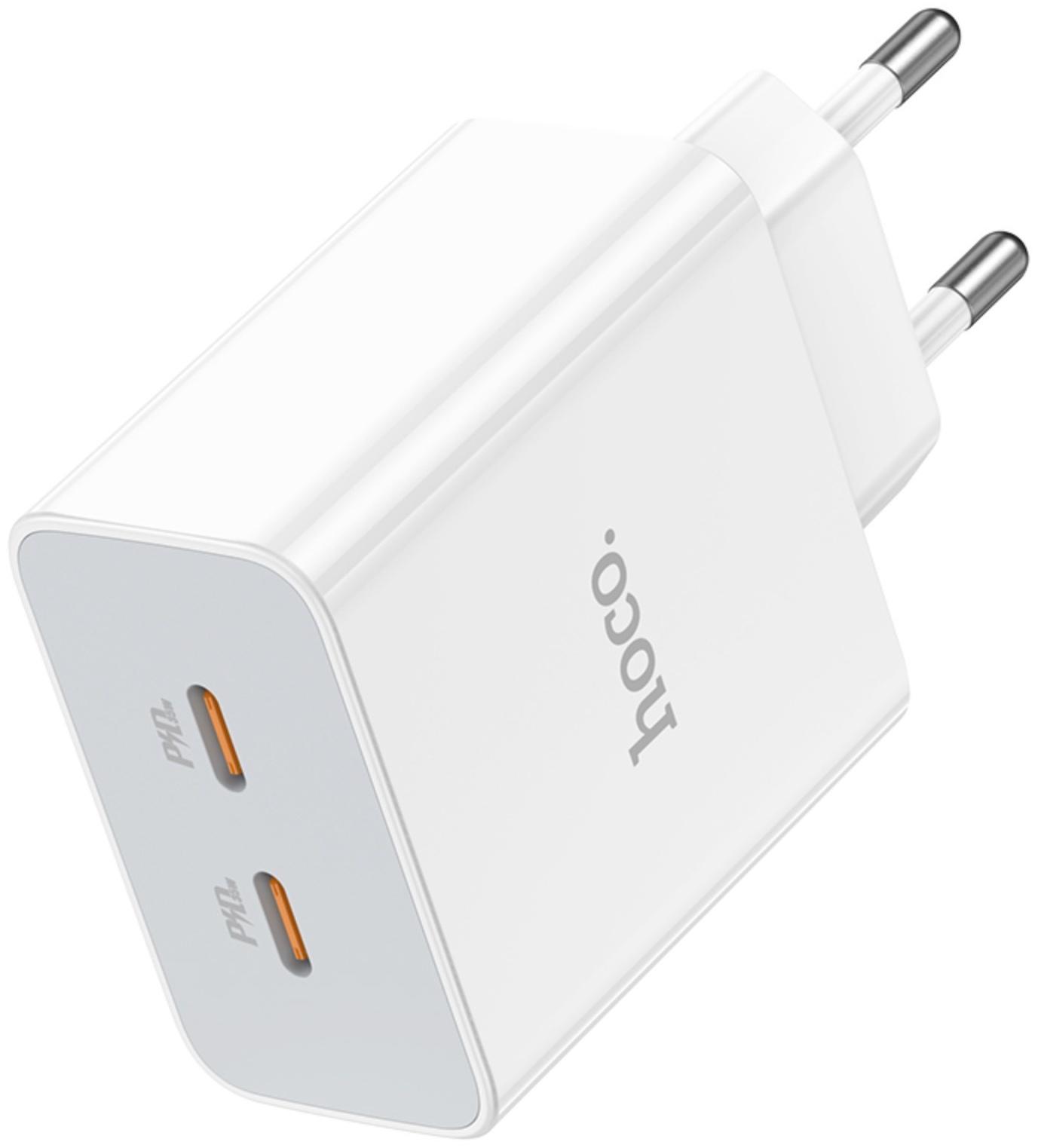 Сетевое зарядное устройство Hoco C108A, 2 Type-C, 35 Вт, PD + QC, белое