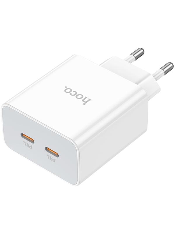 Сетевое зарядное устройство Hoco C108A, 2 Type-C, 35 Вт, PD + QC, белое