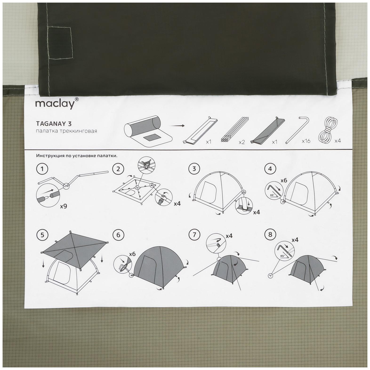 Палатка туристическая, трекинговая maclay taganay 3, 3-местная