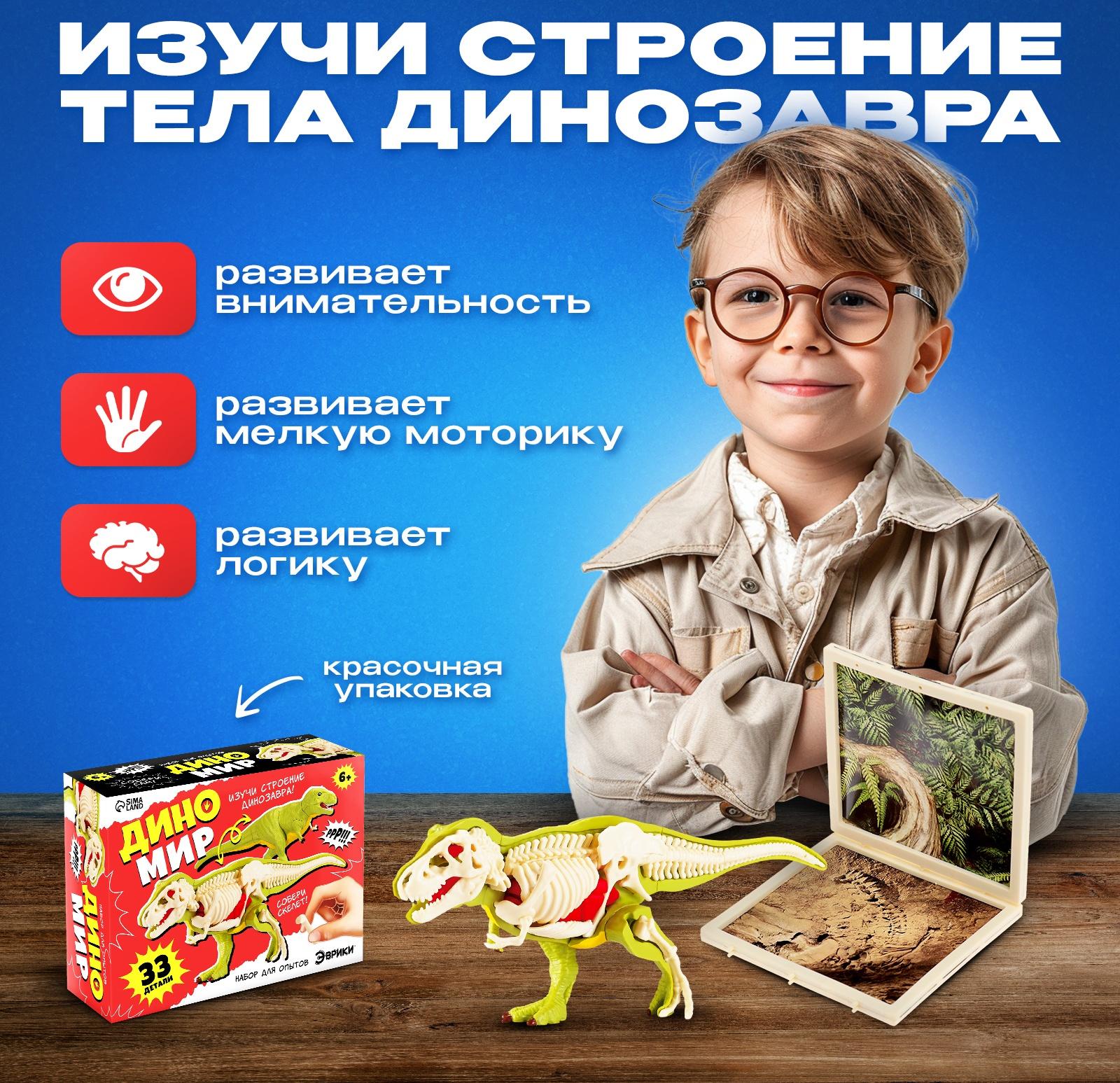 Набор для опытов «Диномир: Тираннозавр», строение тела динозавра, 33 детали