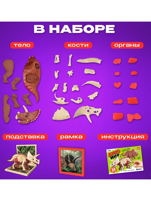 Набор для опытов «Диномир: Трицератопс», строение тела динозавра, 33 детали